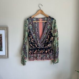 Free People Deep V neck boho Blouse